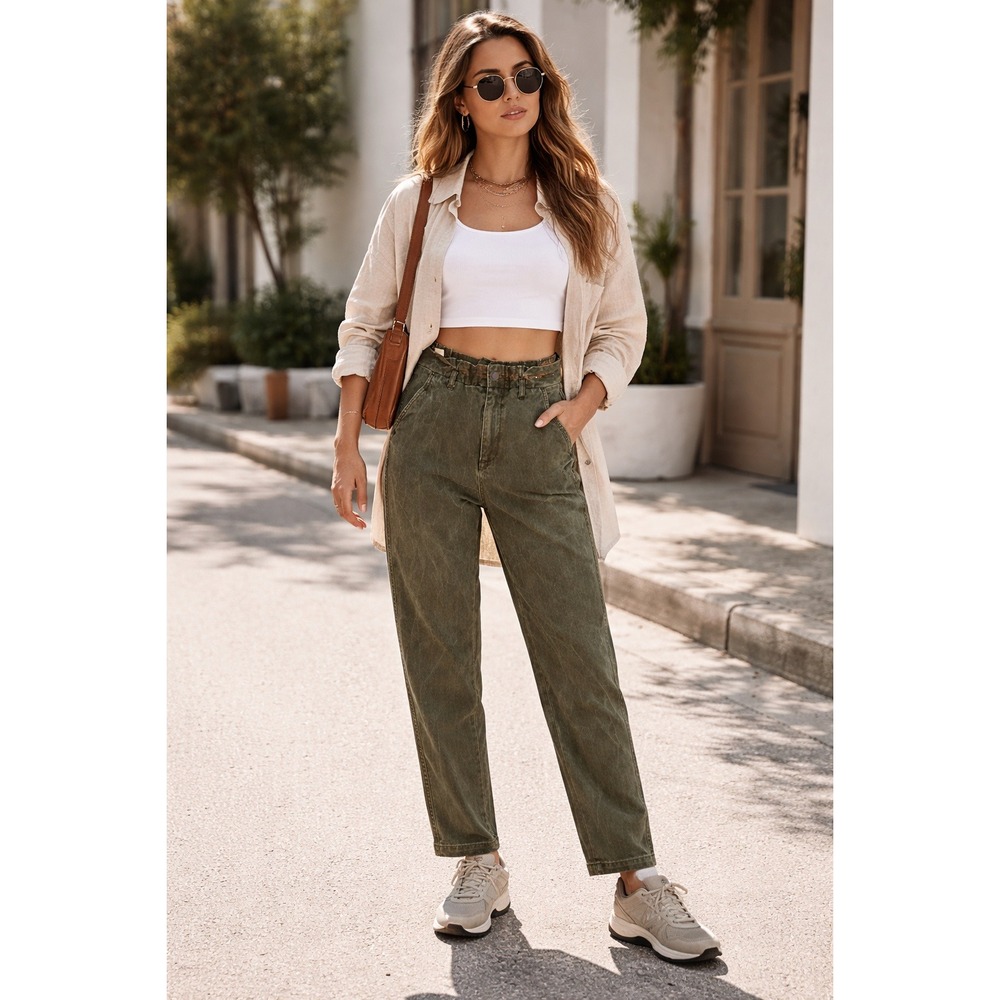 Express Womens Extreme High Rise Tapered Leg Pants Olive Green Size 0R Stretch